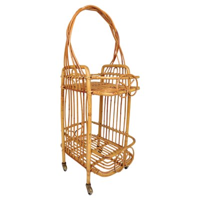 Bamboo & Rattan Serving Bar Cart, France, 1960s-LYQ-1171449