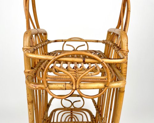 Bamboo & Rattan Serving Bar Cart, France, 1960s-LYQ-1171449