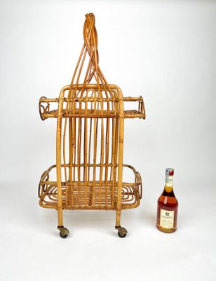 Bamboo & Rattan Serving Bar Cart, France, 1960s-LYQ-1171449