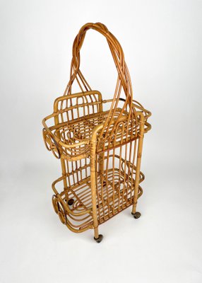 Bamboo & Rattan Serving Bar Cart, France, 1960s-LYQ-1171449