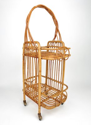 Bamboo & Rattan Serving Bar Cart, France, 1960s-LYQ-1171449