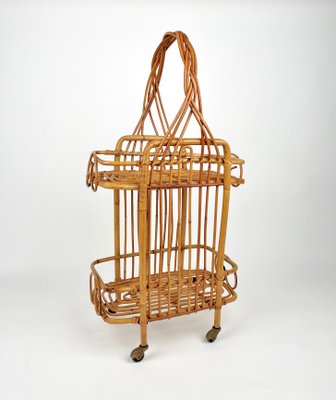 Bamboo & Rattan Serving Bar Cart, France, 1960s-LYQ-1171449