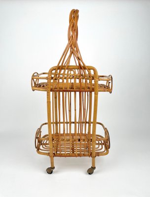 Bamboo & Rattan Serving Bar Cart, France, 1960s-LYQ-1171449