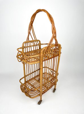 Bamboo & Rattan Serving Bar Cart, France, 1960s-LYQ-1171449