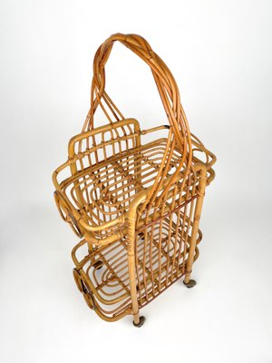 Bamboo & Rattan Serving Bar Cart, France, 1960s-LYQ-1171449