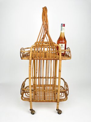 Bamboo & Rattan Serving Bar Cart, France, 1960s-LYQ-1171449