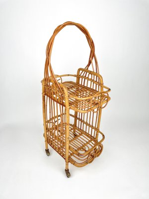 Bamboo & Rattan Serving Bar Cart, France, 1960s-LYQ-1171449