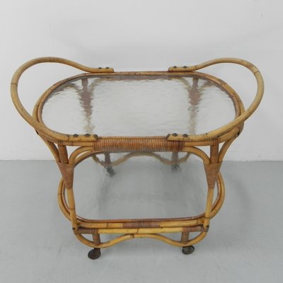 Bamboo Rattan Serving Trolley on Castors-TL-1291883