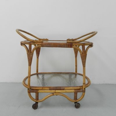 Bamboo Rattan Serving Trolley on Castors-TL-1291883