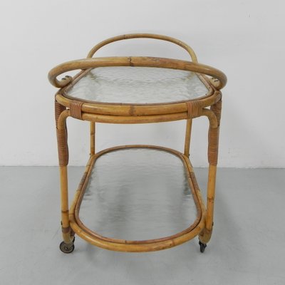 Bamboo Rattan Serving Trolley on Castors-TL-1291883