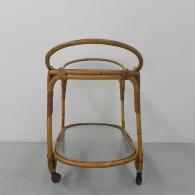 Bamboo Rattan Serving Trolley on Castors-TL-1291883