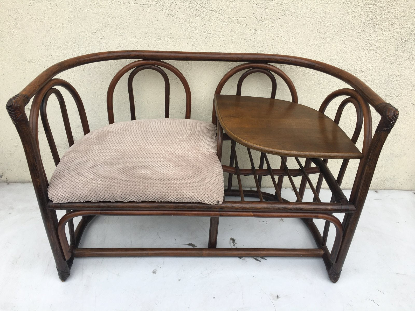 Bamboo & Rattan Side Table with Seating, 1960s