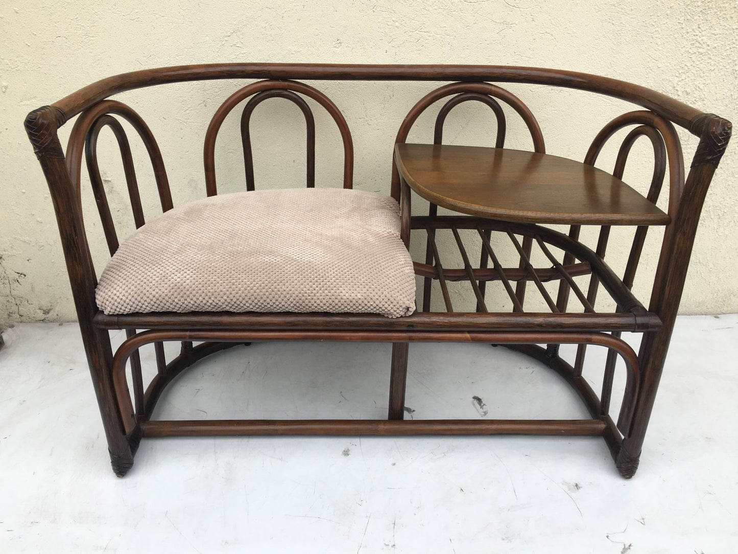 Bamboo & Rattan Side Table with Seating, 1960s