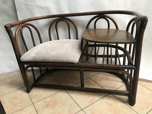 Bamboo & Rattan Side Table with Seating, 1960s-WQQ-1332776