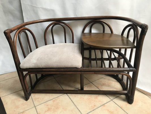 Bamboo & Rattan Side Table with Seating, 1960s