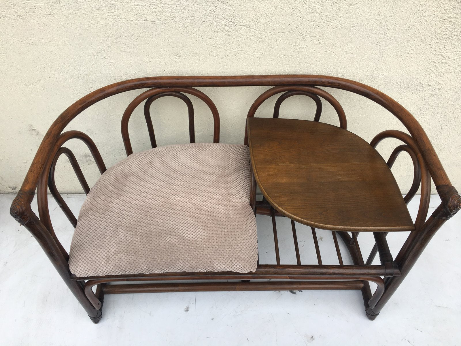 Bamboo & Rattan Side Table with Seating, 1960s