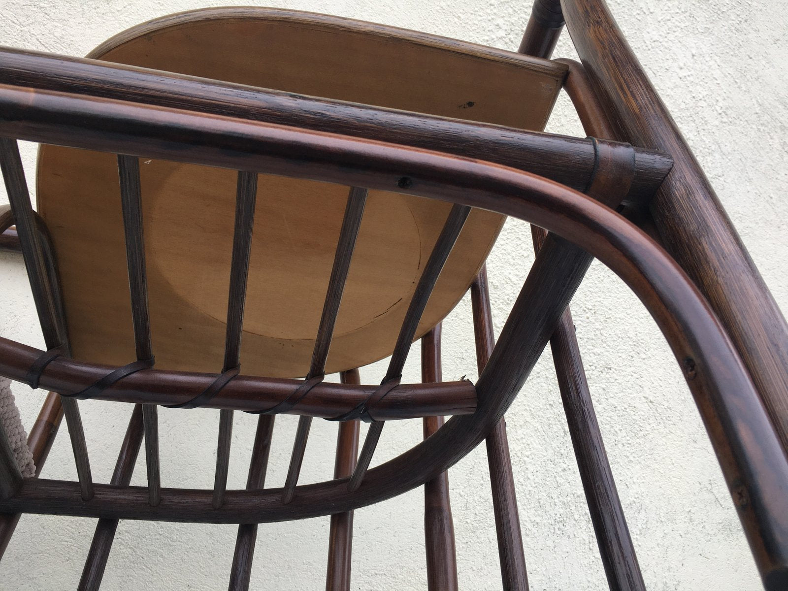 Bamboo & Rattan Side Table with Seating, 1960s