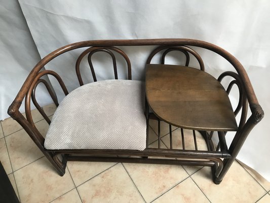 Bamboo & Rattan Side Table with Seating, 1960s-WQQ-1332776