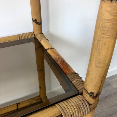 Bamboo Rattan & Smoked Glass Console Bookcase, Italy, 1960s-LYQ-1171572