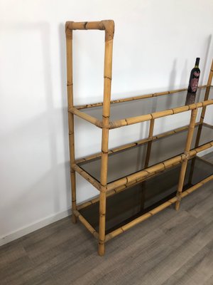 Bamboo Rattan & Smoked Glass Console Bookcase, Italy, 1960s-LYQ-1171572