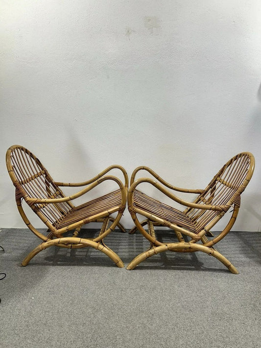 Bamboo Rocking Armchairs, 1970s, Set of 2