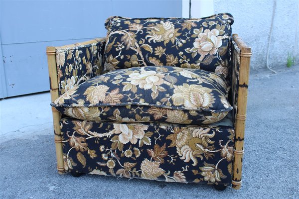 Bamboo Rods and Fabric with Flowers Armchair, 1970s-EH-1426487