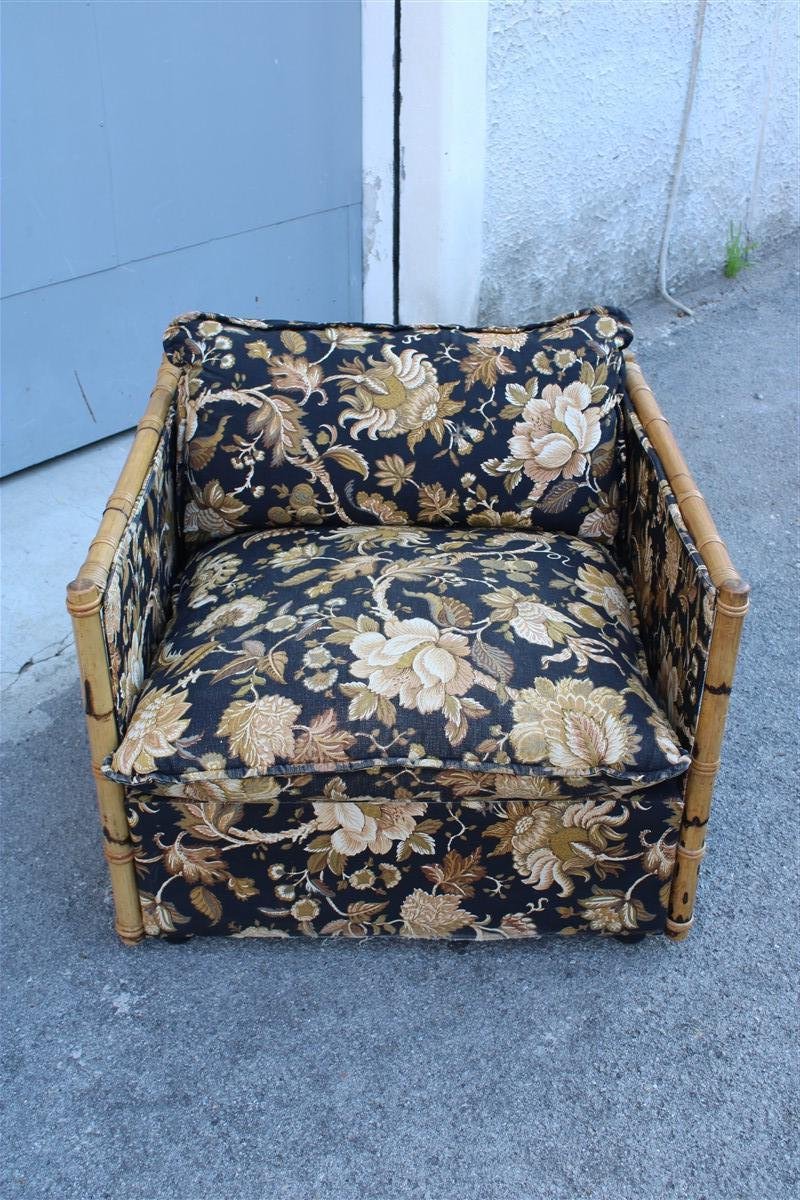 Bamboo Rods and Fabric with Flowers Armchair, 1970s