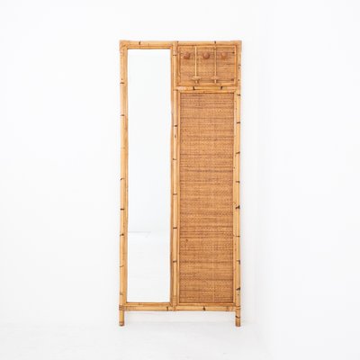 Bamboo & Rush Wall Hanger with Mirror, Italy, 1970s-UPW-1766054