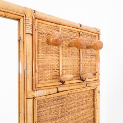 Bamboo & Rush Wall Hanger with Mirror, Italy, 1970s-UPW-1766054