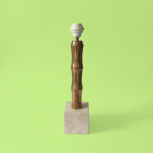 Bamboo-Shaped Table Lamp in Brass and Travertine in the style of Maison Jansen, 1970s