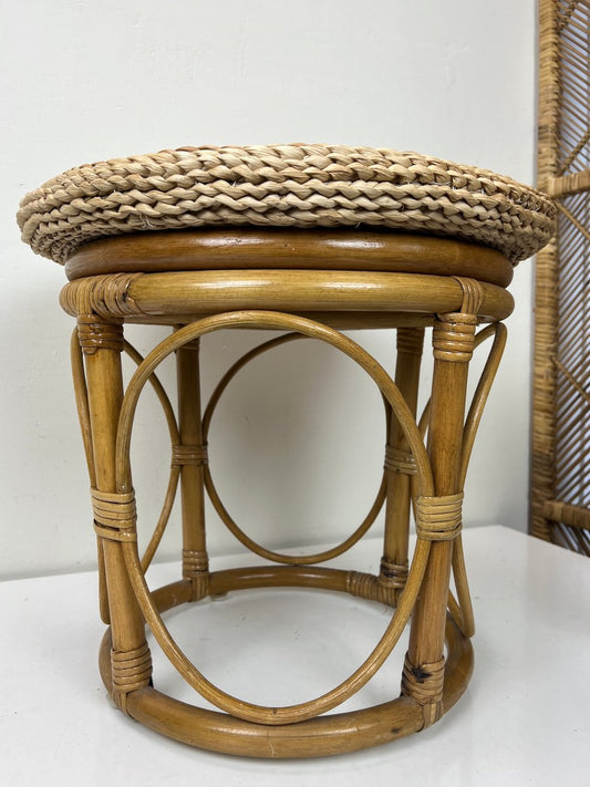 Bamboo Stool with Straw Pillow, 1970s