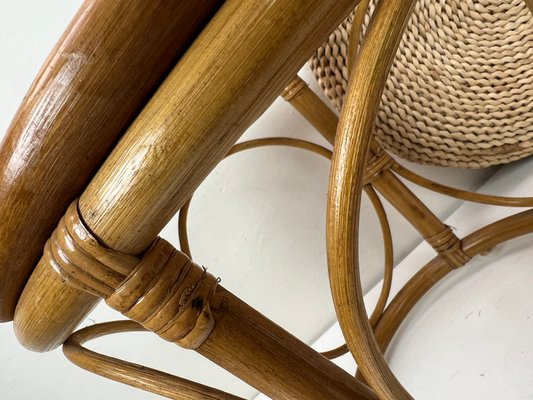 Bamboo Stool with Straw Pillow, 1970s-WZZ-1437890