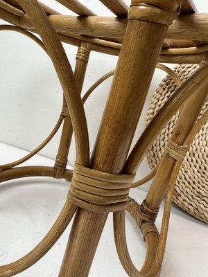 Bamboo Stool with Straw Pillow, 1970s-WZZ-1437890