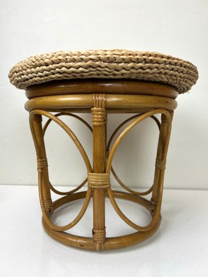 Bamboo Stool with Straw Pillow, 1970s-WZZ-1437890