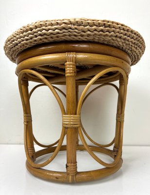 Bamboo Stool with Straw Pillow, 1970s-WZZ-1437890