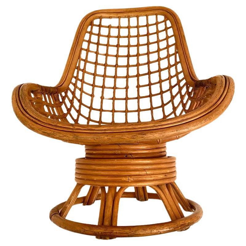 Bamboo Swivel Armchair, Italy, 1970s