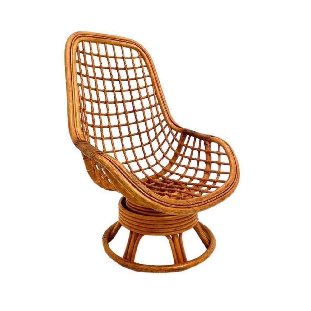 Bamboo Swivel Armchair, Italy, 1970s