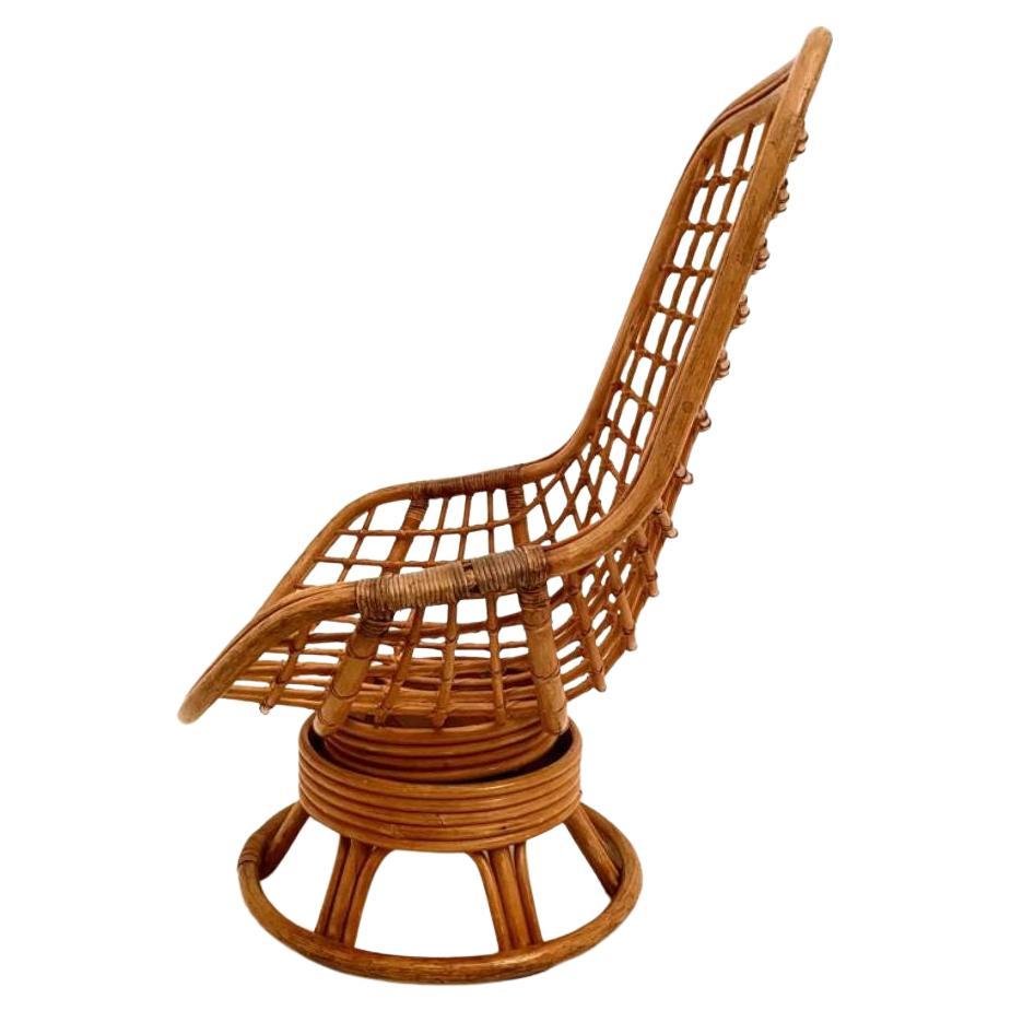 Bamboo Swivel Armchair, Italy, 1970s