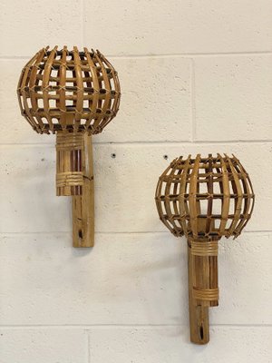 Bamboo Wall Lamps, 1970s, Set of 2-NPC-1720919