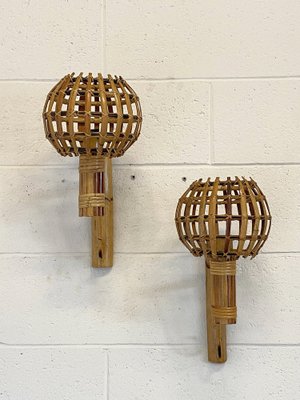 Bamboo Wall Lamps, 1970s, Set of 2-NPC-1720919