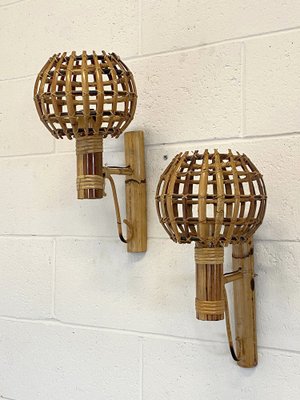 Bamboo Wall Lamps, 1970s, Set of 2-NPC-1720919