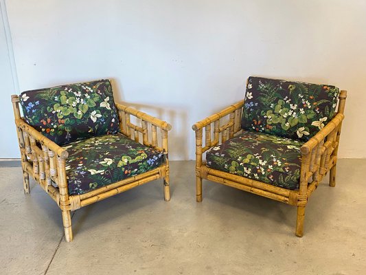 Bamboo & Wicker Armchairs, 1970s , Set of 2-NPC-1285322