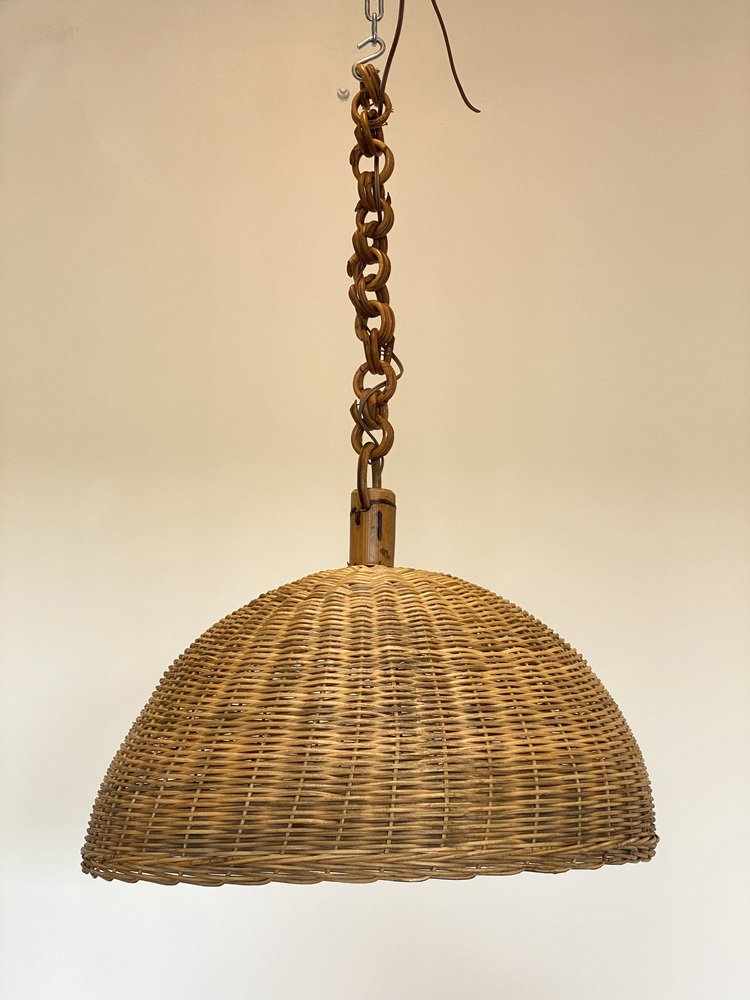 Bamboo & Wicker Chandeliers, 1970s, Set of 7