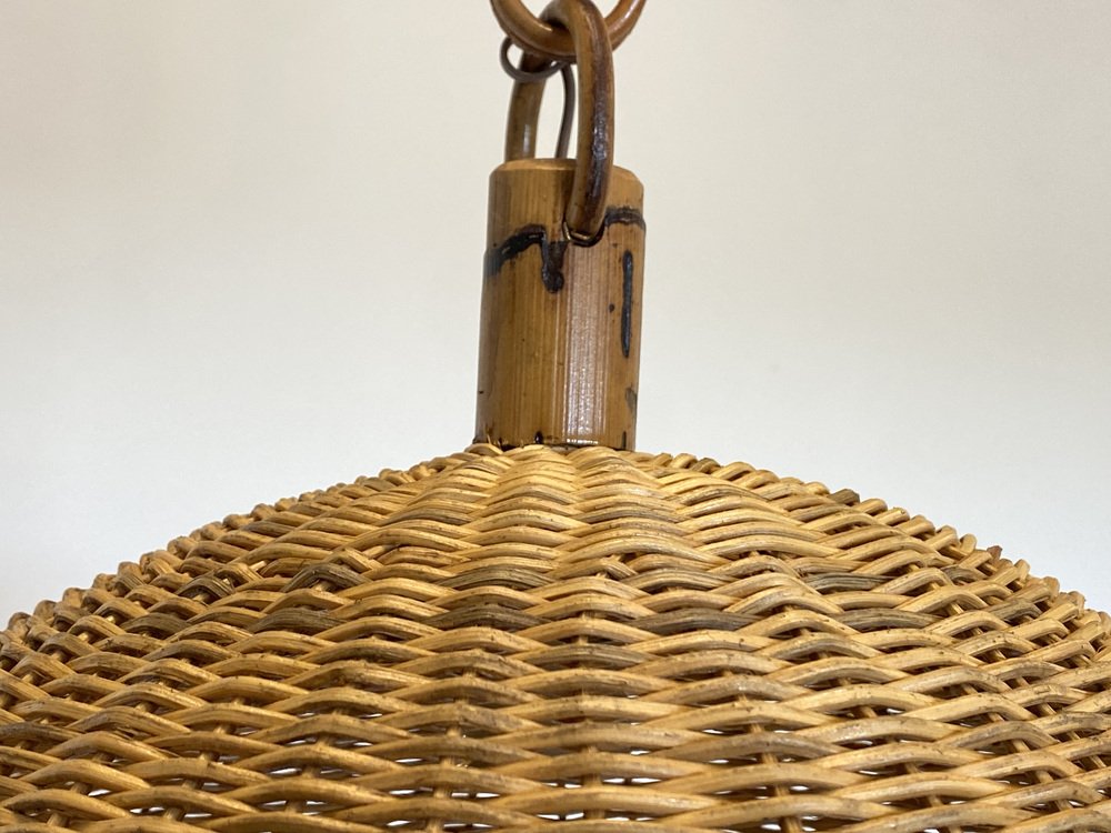 Bamboo & Wicker Chandeliers, 1970s, Set of 7