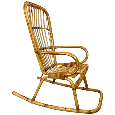 Bamboo Wicker Rocking Chair, Italy, 1960s-LYQ-1171505