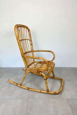 Bamboo Wicker Rocking Chair, Italy, 1960s-LYQ-1171505