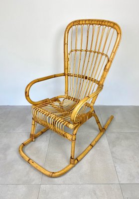 Bamboo Wicker Rocking Chair, Italy, 1960s-LYQ-1171505