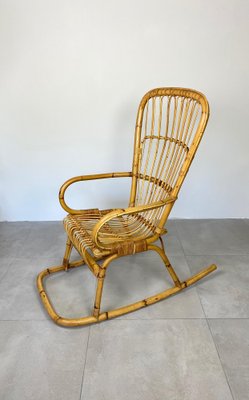 Bamboo Wicker Rocking Chair, Italy, 1960s-LYQ-1171505