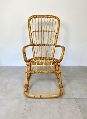 Bamboo Wicker Rocking Chair, Italy, 1960s-LYQ-1171505