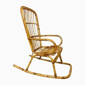 Bamboo Wicker Rocking Chair, Italy, 1960s-LYQ-1171505